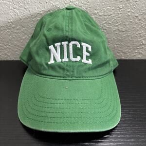 Mighty Fine green adjustable baseball cap with the word "NICE"